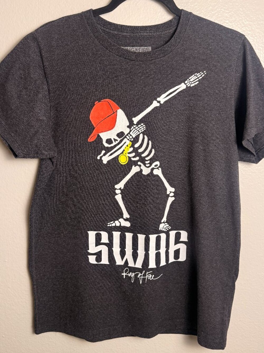 Ring of Fire Boys Swag Skeleton Dabbing Graphic T-Shirt Charcoal Grey